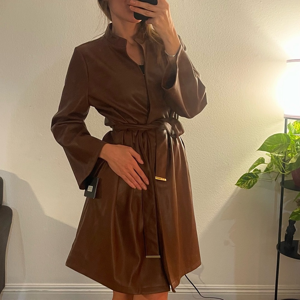 NWT Marc New York Andrew Marc faux leather chocolate jacket coat, wide sleeves
